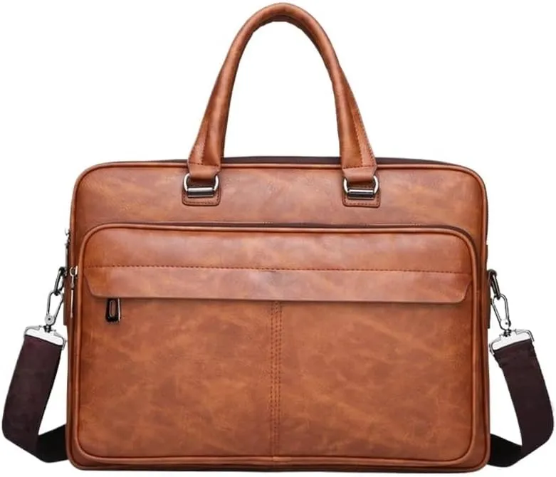 Men's Handbag Single Shoulder Messenger Bag Business Office Workplace(Brown)