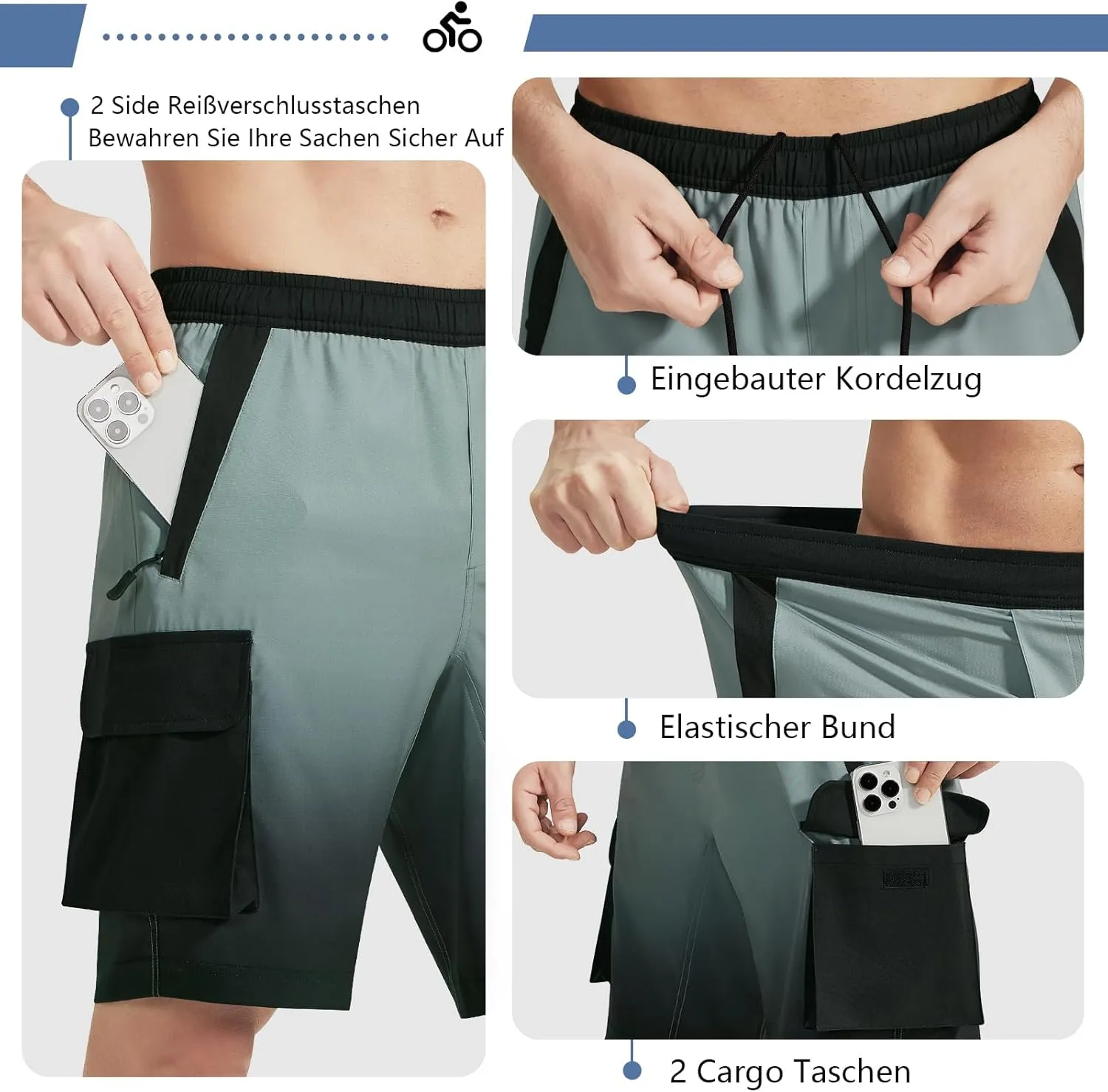 Men's Mountain Bike Shorts 3D Padded Bicycle MTB Shorts Loose-fit Lightweight MTB Cycling Shorts