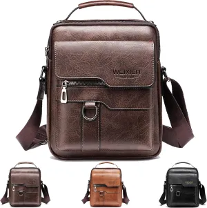 Messenger Bag for Men, PU Leather Crossbody Shoulder Bags Travel Bag Man Purse Casual Sling Pack Personality Briefcase
