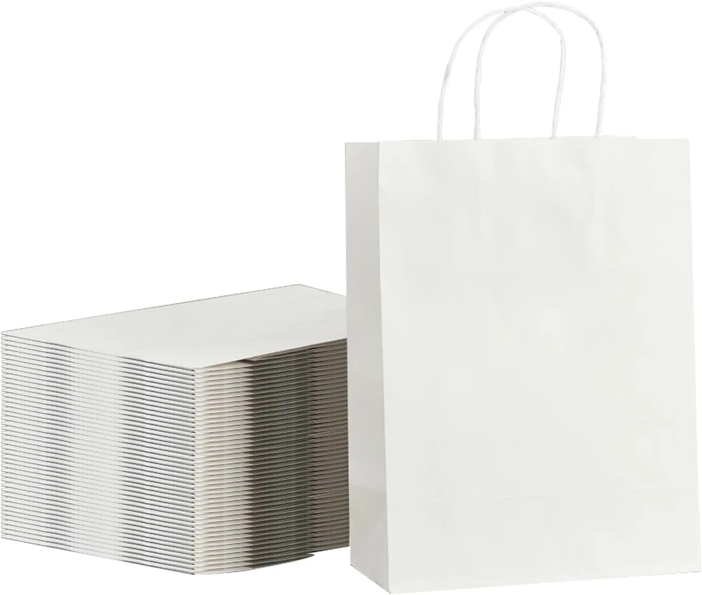 METAPRINT 100 Pack Small Paper Gift Bags 5.8x3.2x8.25 Inch White Paper Bags with Handles, Kraft Bags for Birthday Party Favors Grocery Retail Shopping Business Goody Craft Bags (White 100 Count)