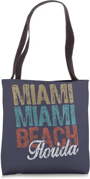 MIAMI BEACH Florida HIBISCUS & SCRIPT Three Tone Palm Tote Bag