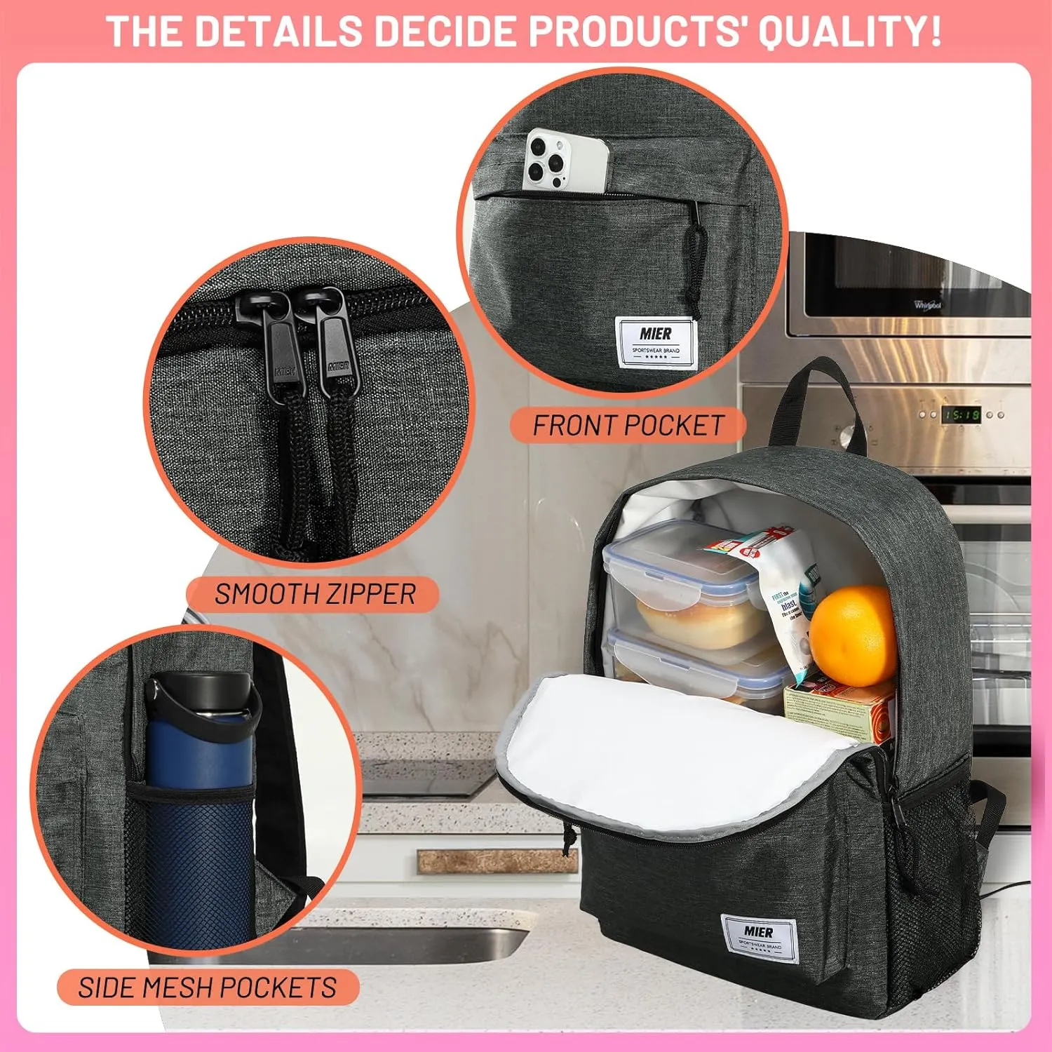 MIER Insulated Backpack Cooler Small Leakproof Lightweight Cute for Women Men to Work, Picnics, Camping, Park Day Trips, 15 L
