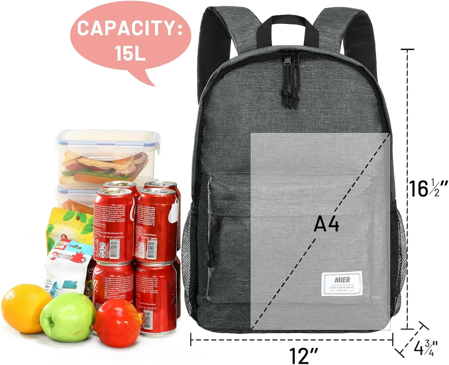MIER Insulated Backpack Cooler Small Leakproof Lightweight Cute for Women Men to Work, Picnics, Camping, Park Day Trips, 15 L