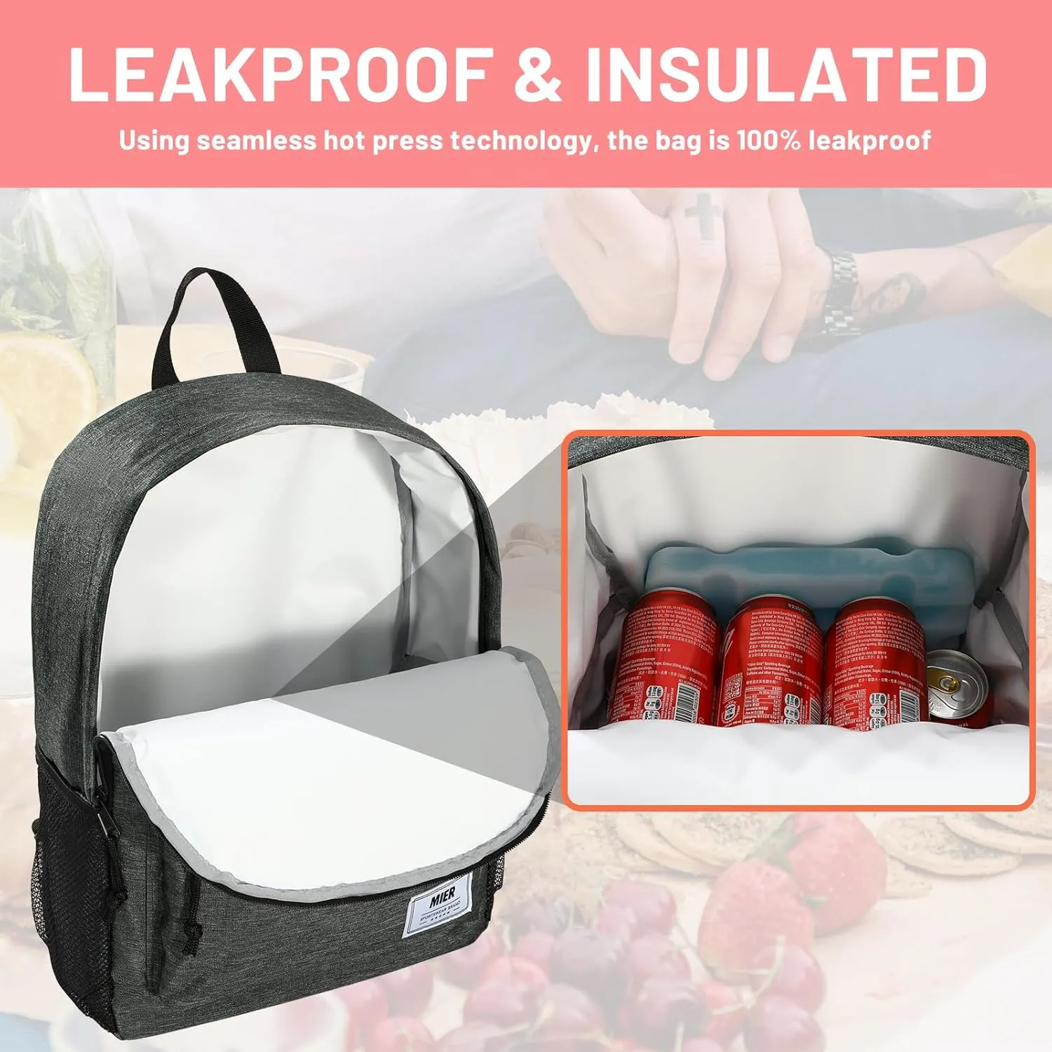 MIER Insulated Backpack Cooler Small Leakproof Lightweight Cute for Women Men to Work, Picnics, Camping, Park Day Trips, 15 L