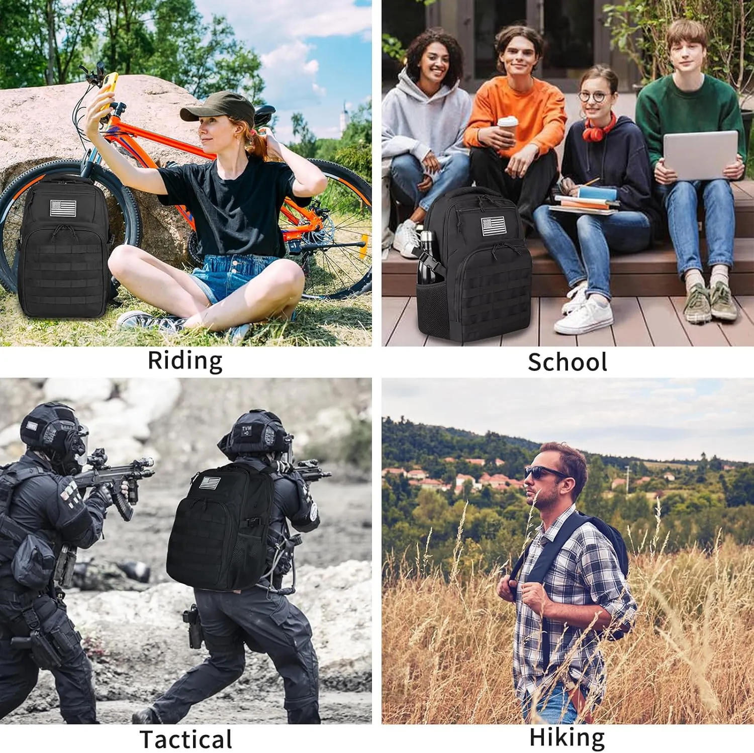 Military Tactical Backpack for Travel Hiking,Black Backpack for Men with Bottle Holder, 30L Small Laptop Backpack for Work, Men's Assault Bag Back Pack