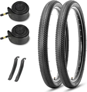MOHEGIA Mountain Bike Tires: 20/24/26/27.5-inch Folding Replacement MTB Bicycle Tires 2-Pack and Pair 20/24/26/27.5-inch Inner Tubes Schrader Valve with Tire Levers Tire Levers