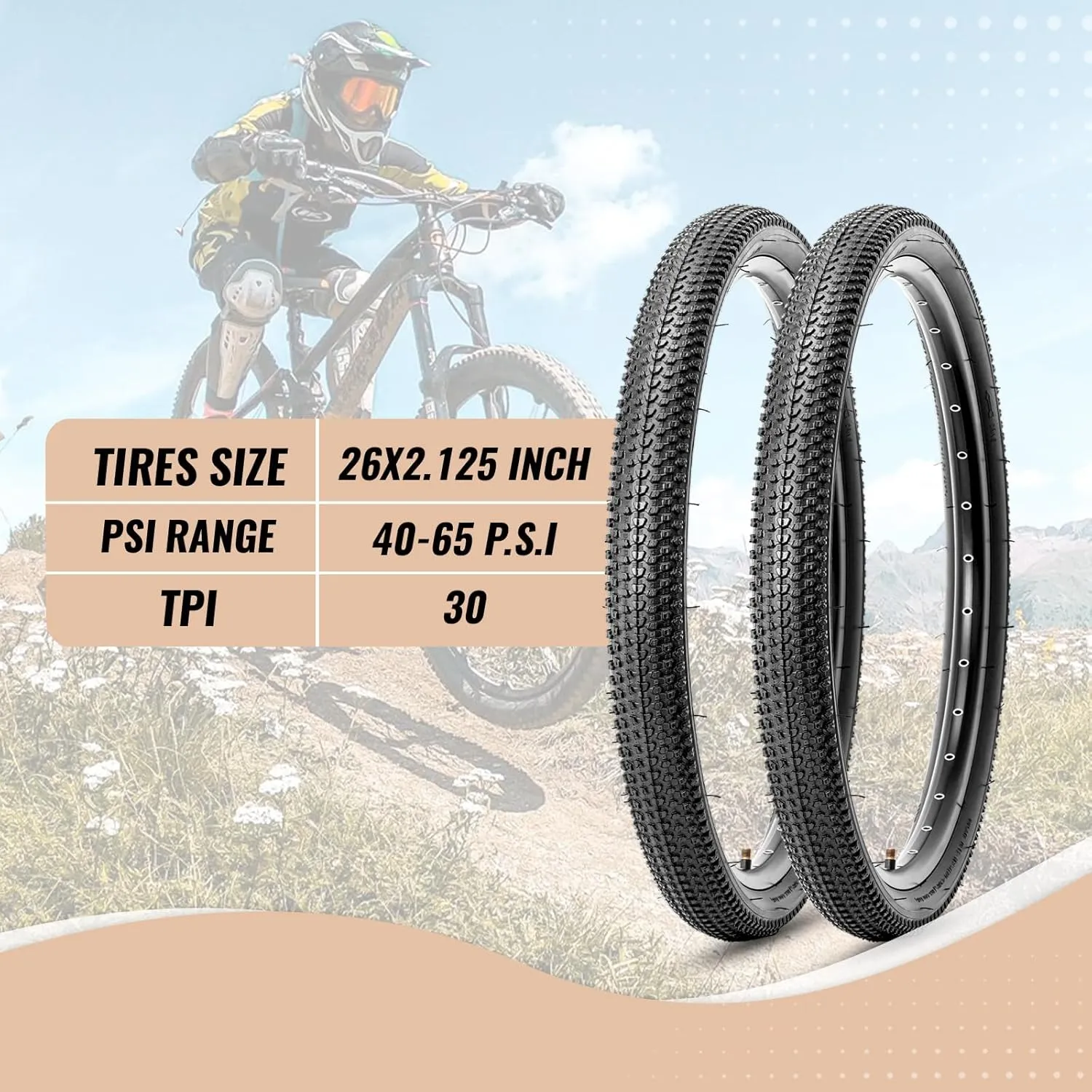 MOHEGIA Mountain Bike Tires: 20/24/26/27.5-inch Folding Replacement MTB Bicycle Tires 2-Pack and Pair 20/24/26/27.5-inch Inner Tubes Schrader Valve with Tire Levers Tire Levers