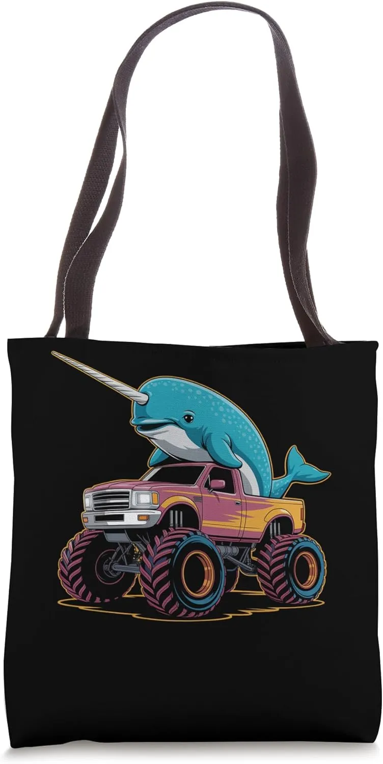 Monster Truck With Narwhal Tote Bag