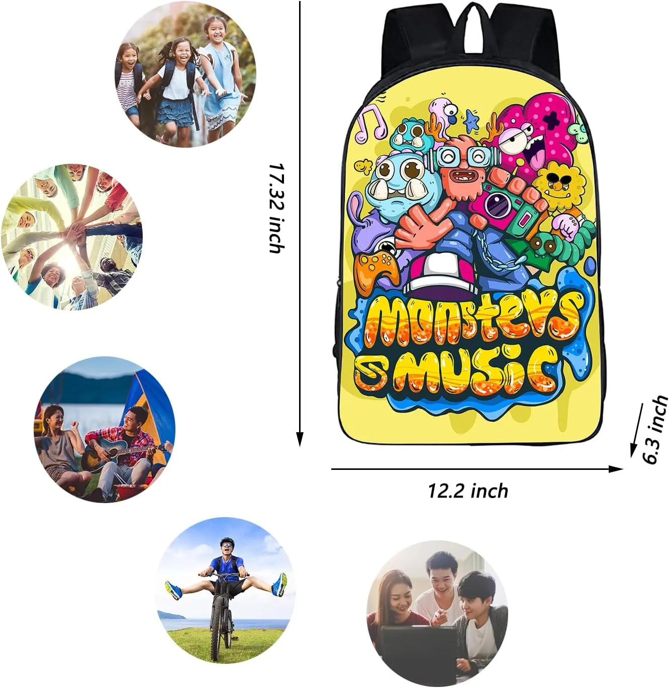 Monsters Music Horror Game Kids Backpacks Cartoon Anime School Bag Cute Large Capacity Travel Bag Student Bookbag