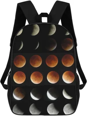Moon Phase Lunar Eclipse Fashion 17 Inch Backpack Simple Shoulders Daypacks Lightweight Laptop Bag Travel Gear