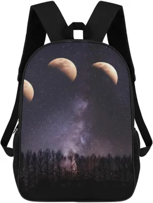 Moon Phases Night Star Fashion 17 Inch Backpack Simple Shoulders Daypacks Lightweight Laptop Bag Travel Gear