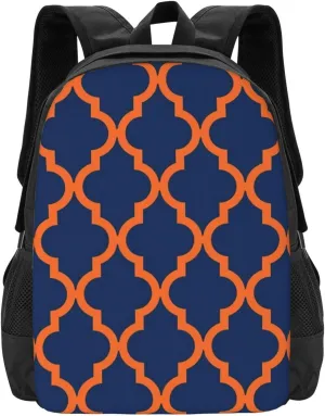 Moroccan Pattern Orange Navy Blue Lightweight Packable Backpack Travel Casual Hiking Daypack Foldable Backpack For Men Women