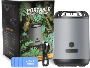 Mosquito Repellent Outdoor Patio, Portable Mosquito Repellent Device, Type-C Rechargeable, Ideals for Camping, Hiking, and Patio Use (4 Pack Refills Included)