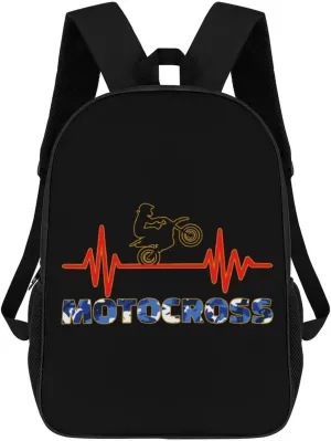 Motocross Heartbeat Pulse Unisex Backpack 17" Casual Daypacks Simple Shoulders Bag for Camping Hiking Travel Gear
