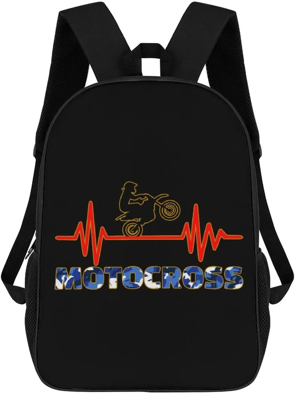 Motocross Heartbeat Pulse Unisex Backpack 17" Casual Daypacks Simple Shoulders Bag for Camping Hiking Travel Gear
