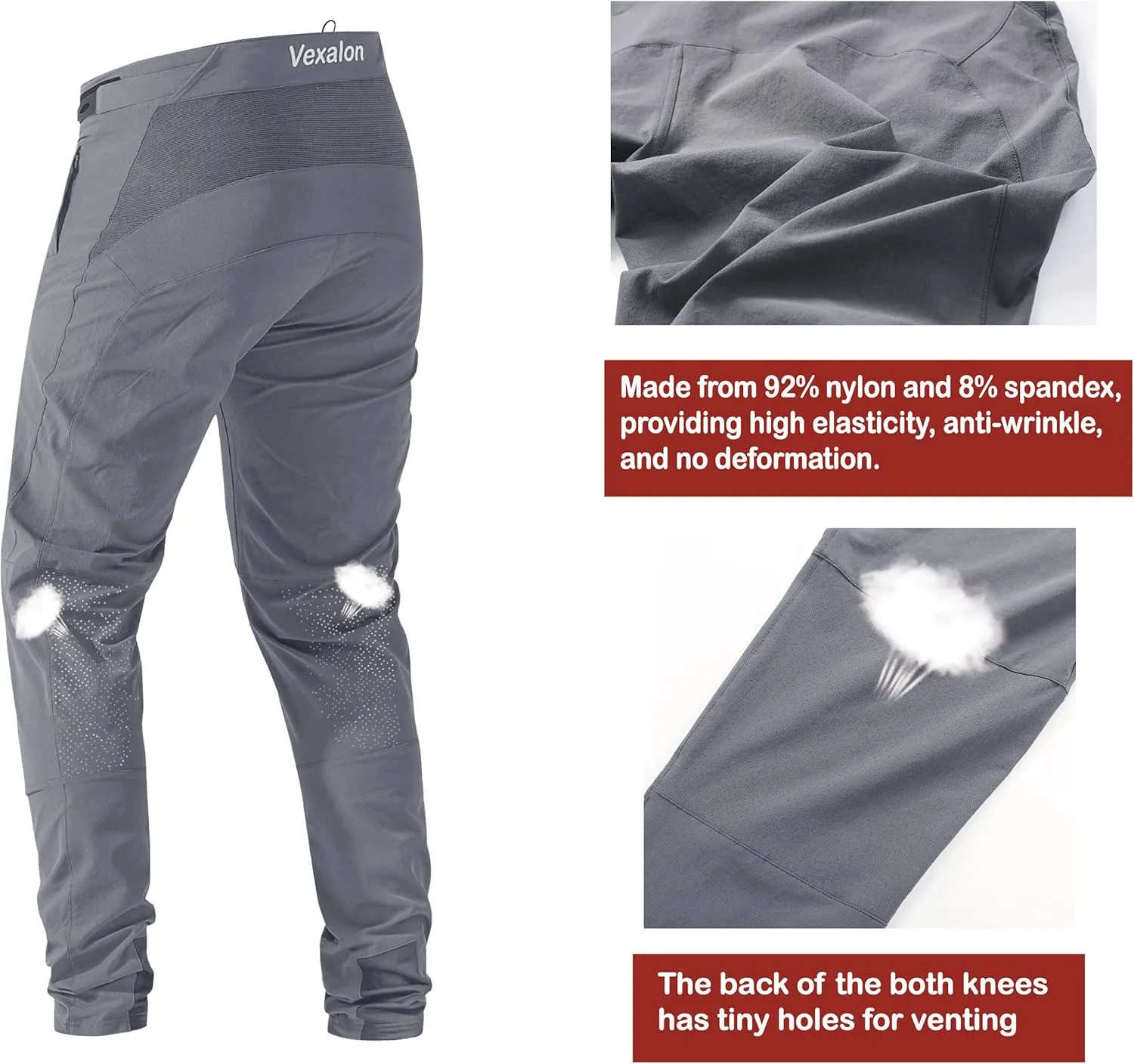 Mountain Bike Pants，BMX Riding Pants for Mens, Quick-Dry Lightweight Breathable Cycling Bicycle Downhill Bike Pants