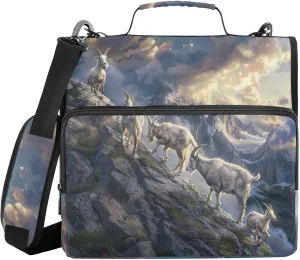 Mountain Goats Rugged Mountain Peaks Zipper Binder with Shoulder Strap Trapper Keeper 3 Ring Binder Organizer Large Capacity Multiple Compartments for School Office