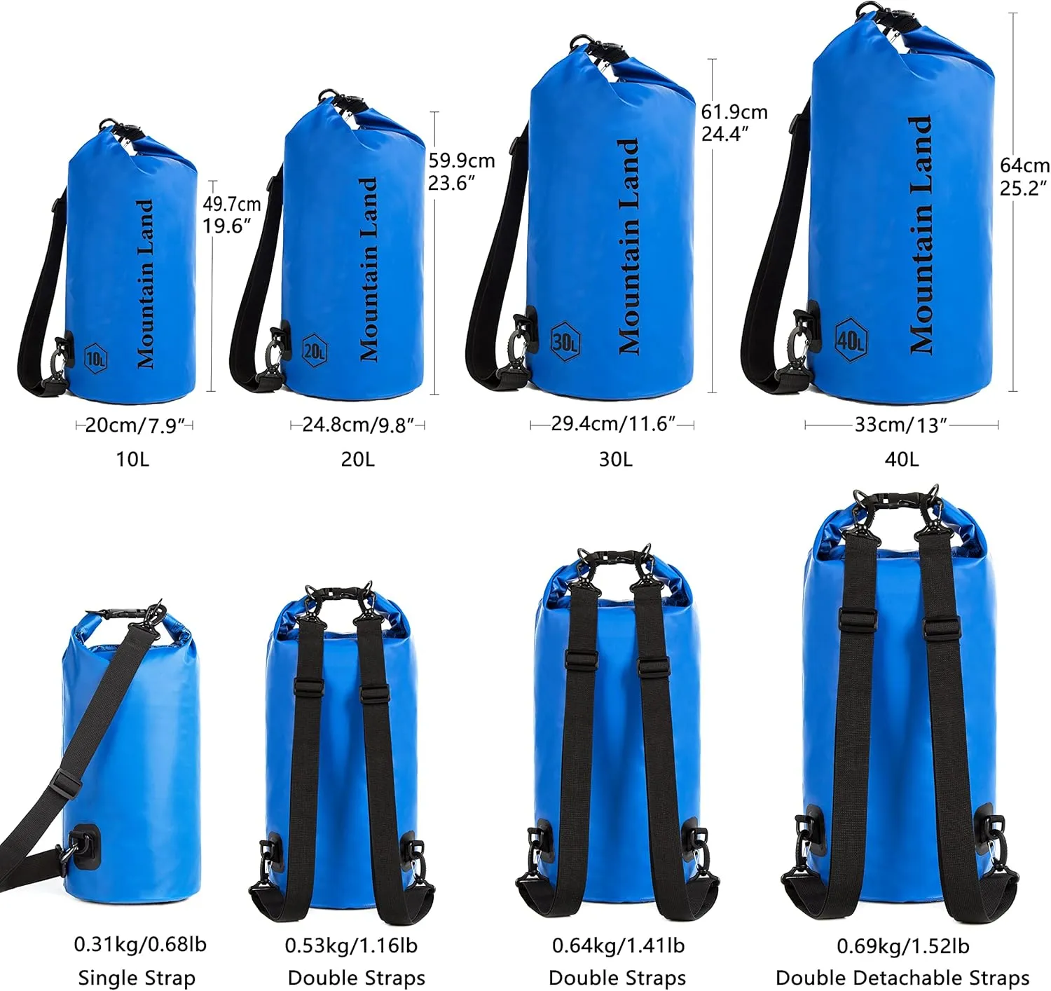 Mountain Land Waterproof Beach Dry Bag 20L Roll Top Backpack Boat Bag Dry Sack for Kayaking Rafting Fishing Hiking Camping Dark Blue