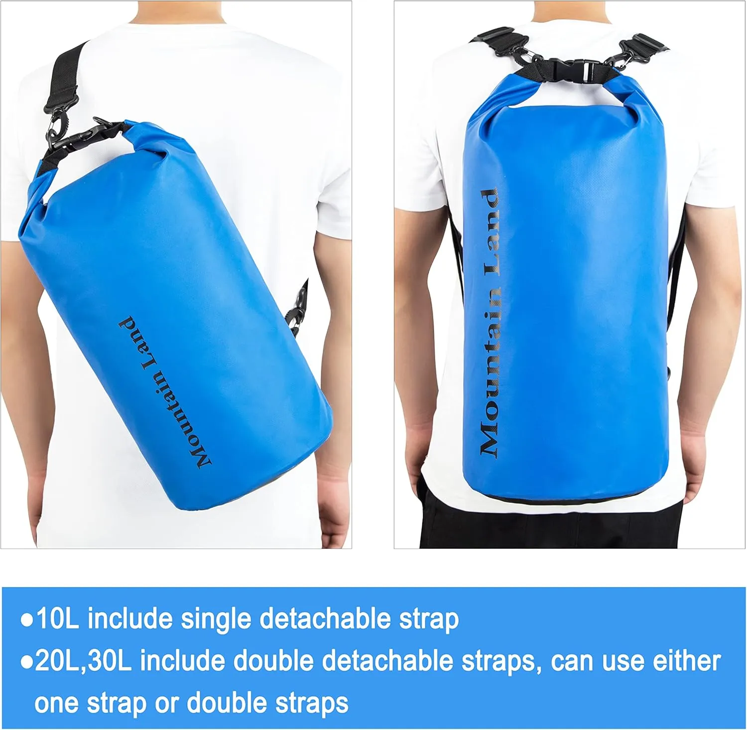 Mountain Land Waterproof Beach Dry Bag 20L Roll Top Backpack Boat Bag Dry Sack for Kayaking Rafting Fishing Hiking Camping Dark Blue