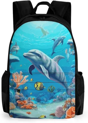 Multifunctional Printed Travel Backpack for Men And Women Large Capacity Seabed Coral Fish Dolphins Camping Carry-On Bag Lightweight And Fashionable Laptop Backpack