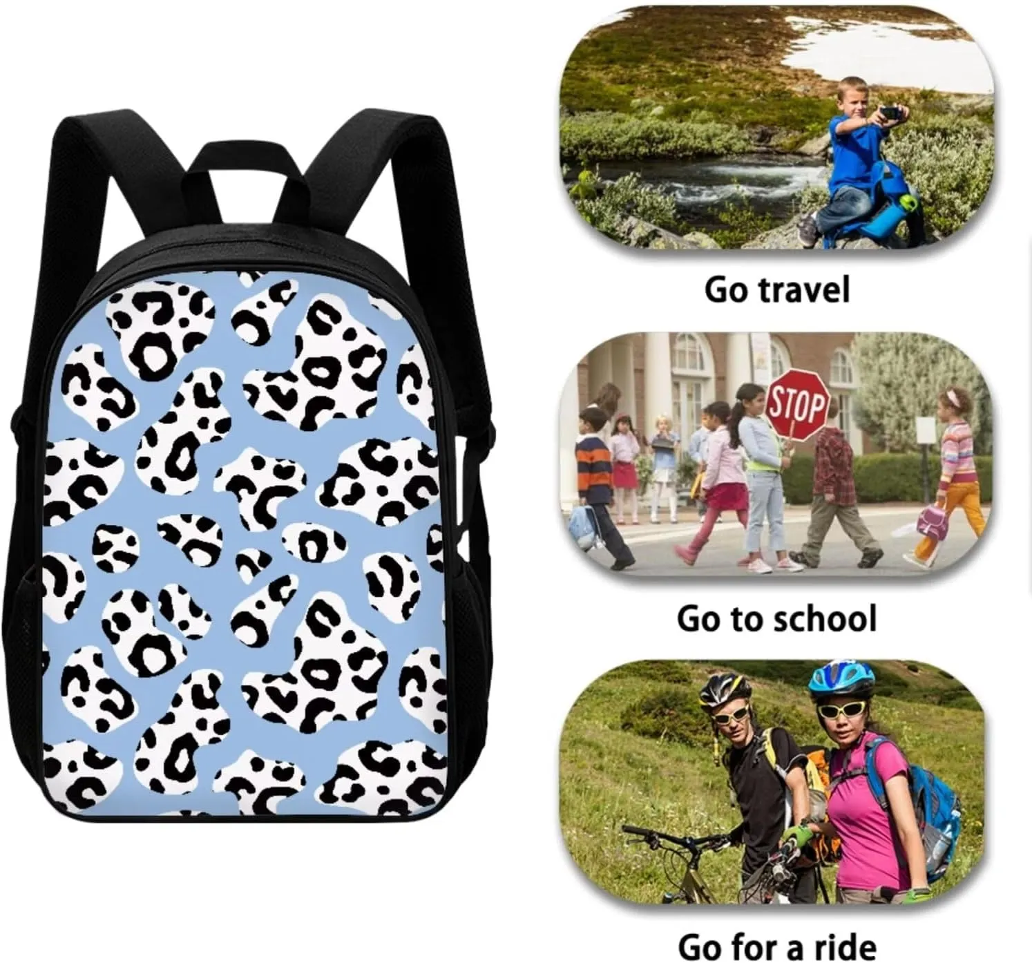 Mumeson Cow Backpack Bookbag Set Back to School Supplies 3 Pieces Set 17 Inch Kids Backpack Large Capacity Daypack Set with Portable Lightweight Lunch Bag,Pencil Case Bag