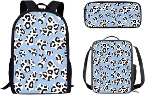 Mumeson Cow Backpack Bookbag Set Back to School Supplies 3 Pieces Set 17 Inch Kids Backpack Large Capacity Daypack Set with Portable Lightweight Lunch Bag,Pencil Case Bag
