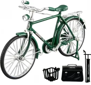 Munyee Hua Vintage Bicycle Model Collection, 1:10 Scale, Chinese Renaissance Elements, Kids/Adult, Pedal Bike with Accessories Set, Black (Green Set)