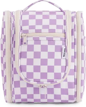Narwey Small Checked Hanging Travel Toiletry Bag for Women, Travel Bag for Toiletries, Makeup Bag Organizer Cosmetic Bags Make Up Bags for Women (Purple Checkerboard)