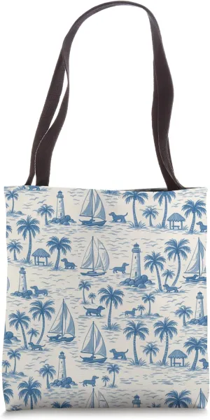 Nautical Doxie Pattern for Dog Lovers and Beach Vibes Tote Bag