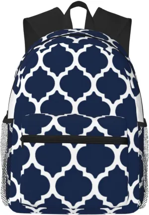 Navy Blue And White Quatrefoil Lightweight Packable Backpack Travel Casual Hiking Daypack Foldable Backpack For Men Women