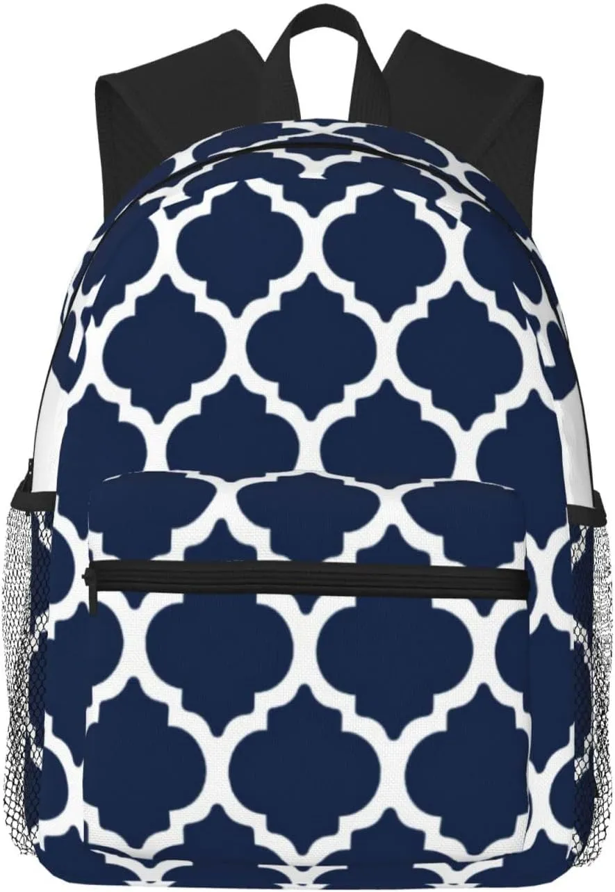 Navy Blue And White Quatrefoil Lightweight Packable Backpack Travel Casual Hiking Daypack Foldable Backpack For Men Women
