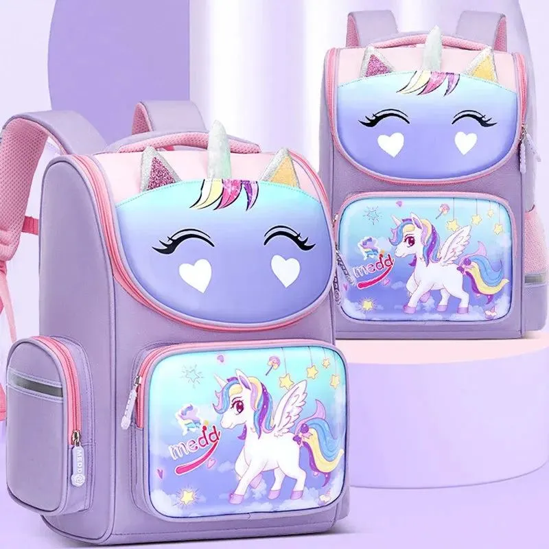 New 1-5 Grade School Bags Cartoon 3D Unicorn Girls Sweet Kids School Backpacks Boys Lightweight Waterproof Primary Schoolbags