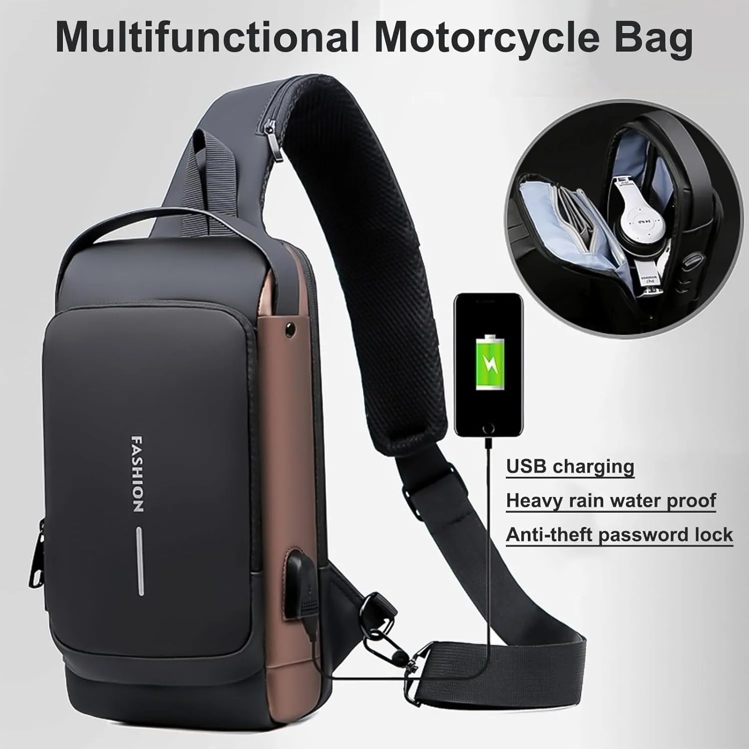 New Anti-Theft Sling Bag For Men & Women With Usb Charging For Sports Travel - Streamlined Design, Waterproof Material