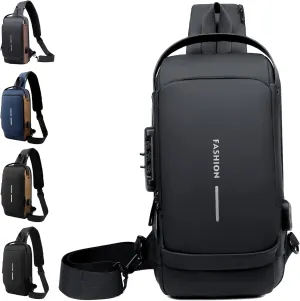 New Carbon Fiber Streamline Anti-Theft Sling Bag, Fashion Anti-theft Crossbody Charging Bag, Waterproof Shoulder Backpack, USB Charging Sport Chest Daypack (Black)