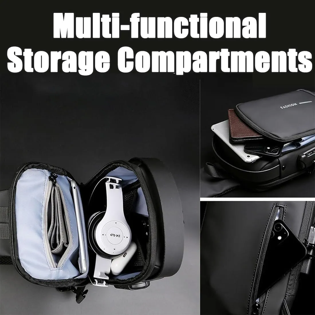New Carbon Fiber Streamline Anti-Theft Sling Bag, Fashion Anti-theft Crossbody Charging Bag, Waterproof Shoulder Backpack, USB Charging Sport Chest Daypack (Black)