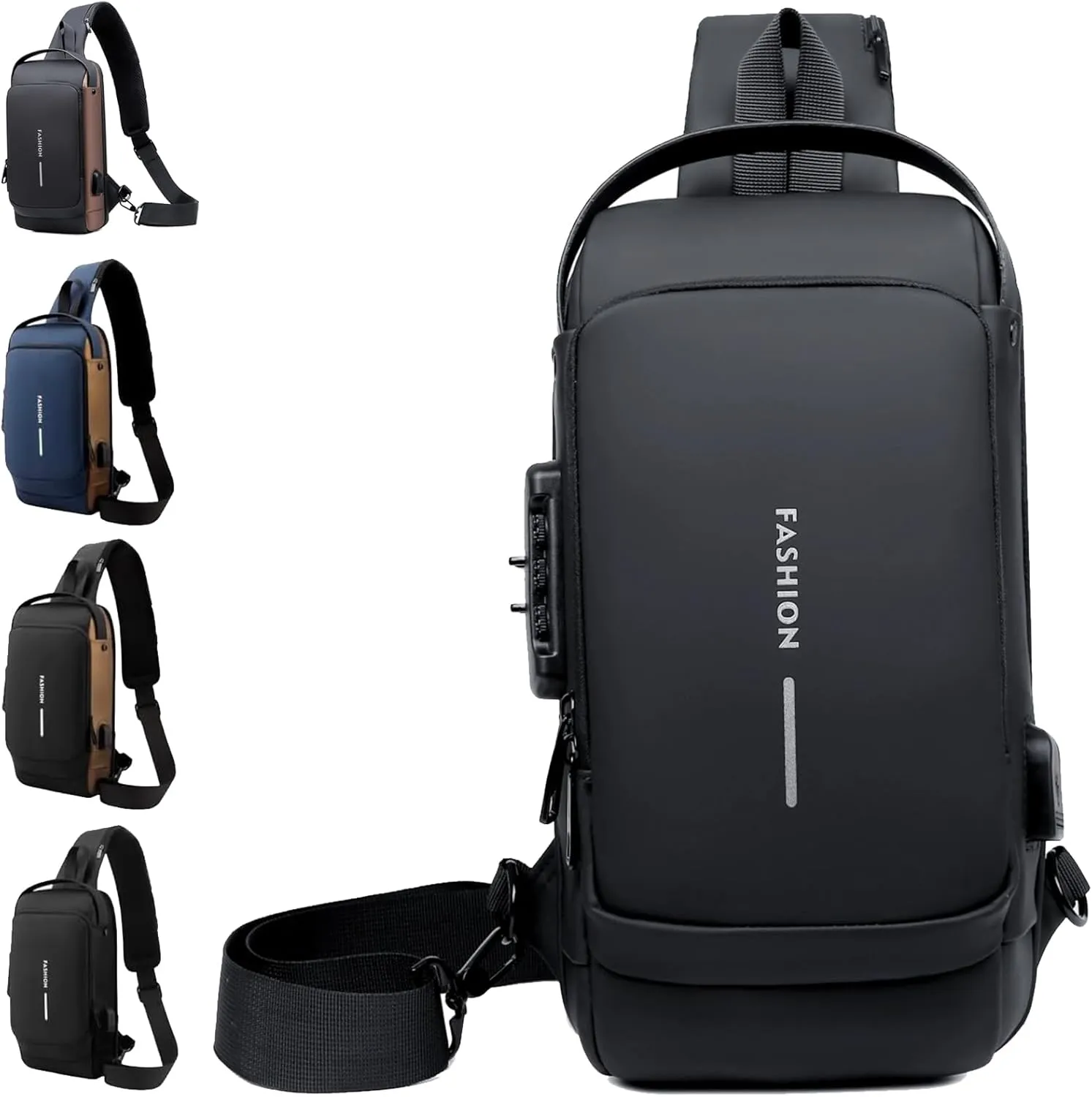 New Carbon Fiber Streamline Anti-Theft Sling Bag, Fashion Anti-theft Crossbody Charging Bag, Waterproof Shoulder Backpack, USB Charging Sport Chest Daypack (Black)