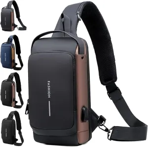 New Carbon Fiber Streamline Anti-Theft Sling Bag, Fashion Anti-theft Crossbody Charging Bag, Waterproof Shoulder Backpack, USB Charging Sport Chest Daypack (Dark Brown)