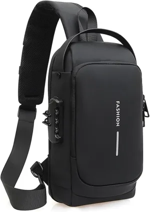 New Carbon Fiber Streamline Anti-Theft Sling Bag,USB Waterproof 2025 Sport Sling Anti Theft Shoulder Backpack（Black)