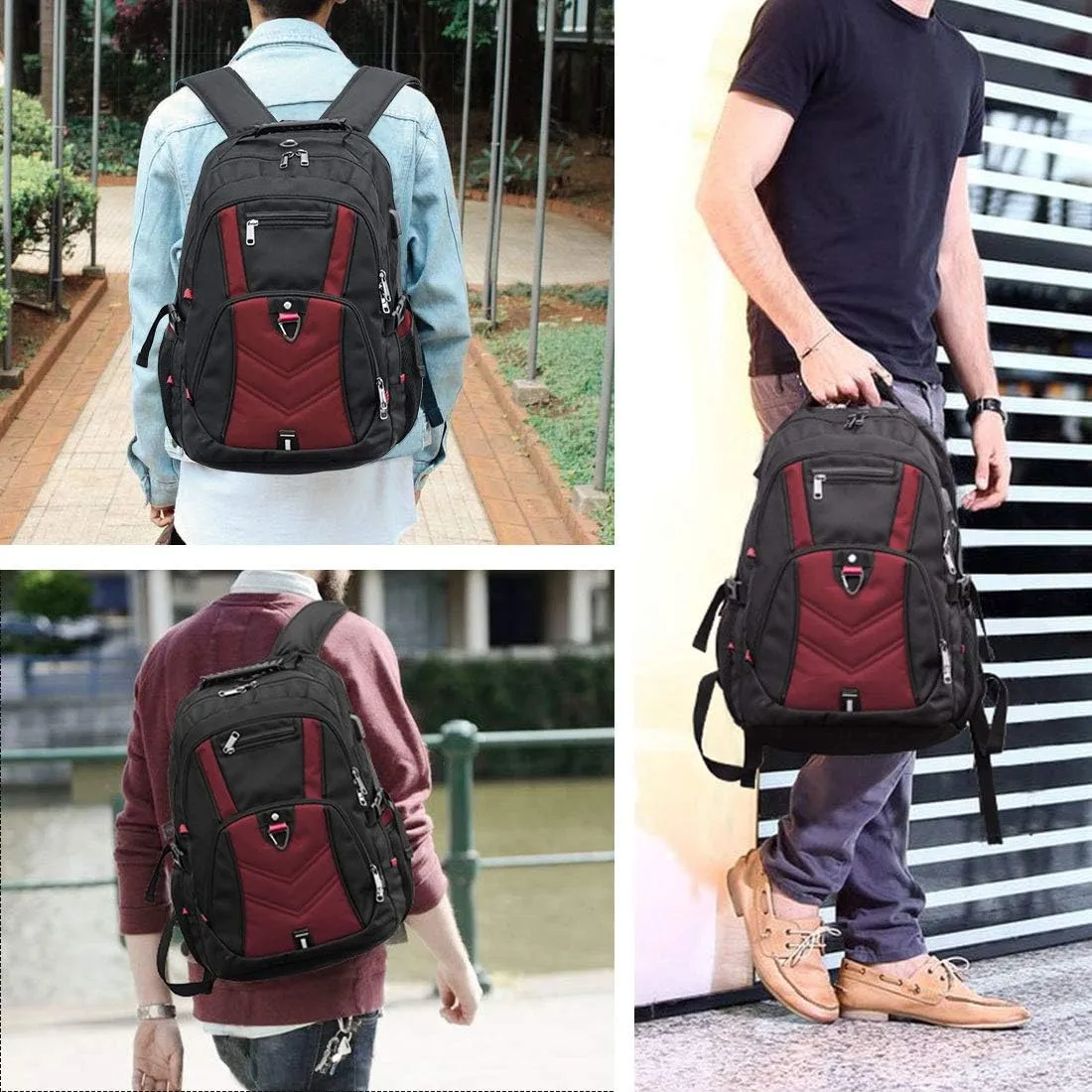 NEWHEY Laptop Backpack 18 Inch Business Travel Backpacks for Men Women Extra Large Waterproof TSA Anti Theft College Bookbags with USB Charging Port 18.4 Gaming Computer Backpack,Deep Red