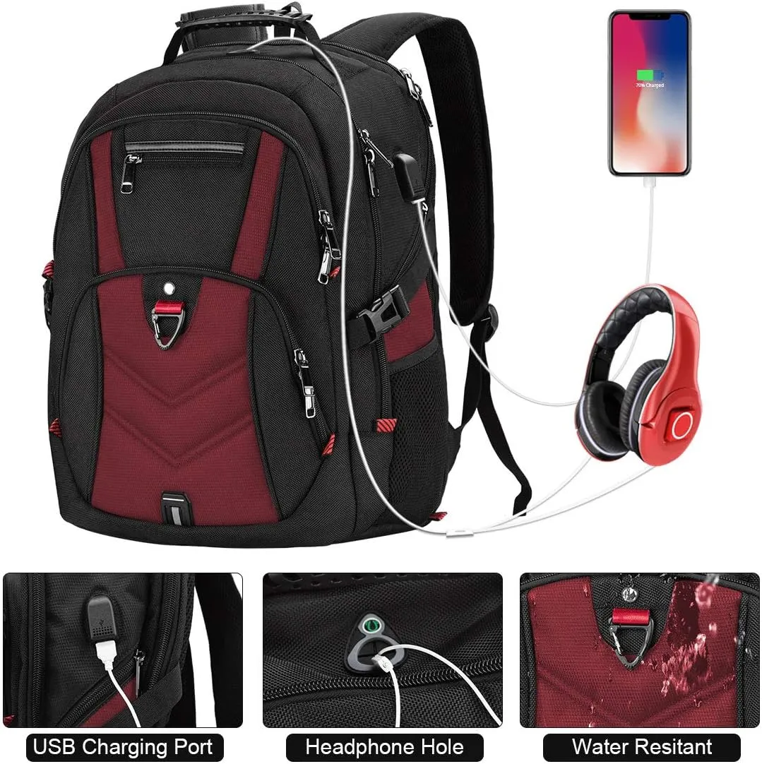 NEWHEY Laptop Backpack 18 Inch Business Travel Backpacks for Men Women Extra Large Waterproof TSA Anti Theft College Bookbags with USB Charging Port 18.4 Gaming Computer Backpack,Deep Red