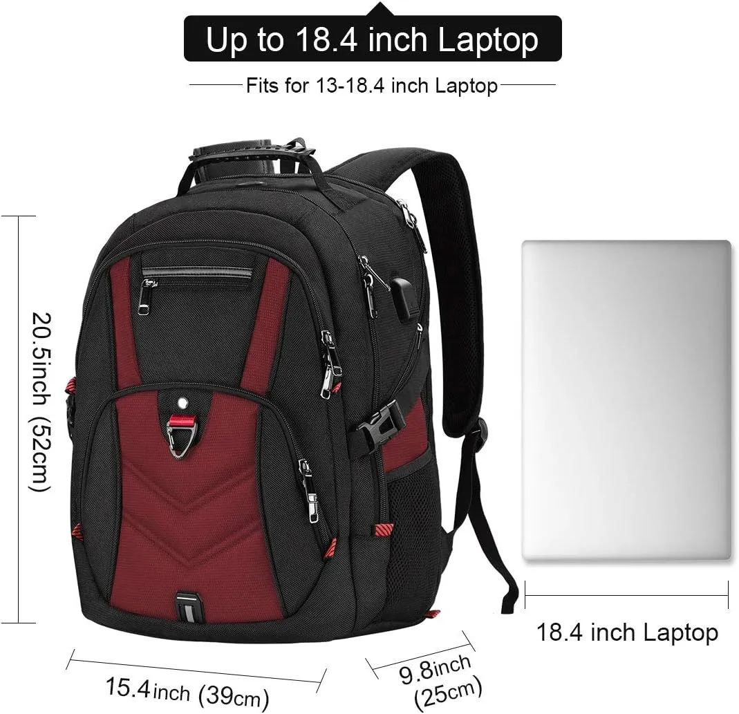 NEWHEY Laptop Backpack 18 Inch Business Travel Backpacks for Men Women Extra Large Waterproof TSA Anti Theft College Bookbags with USB Charging Port 18.4 Gaming Computer Backpack,Deep Red