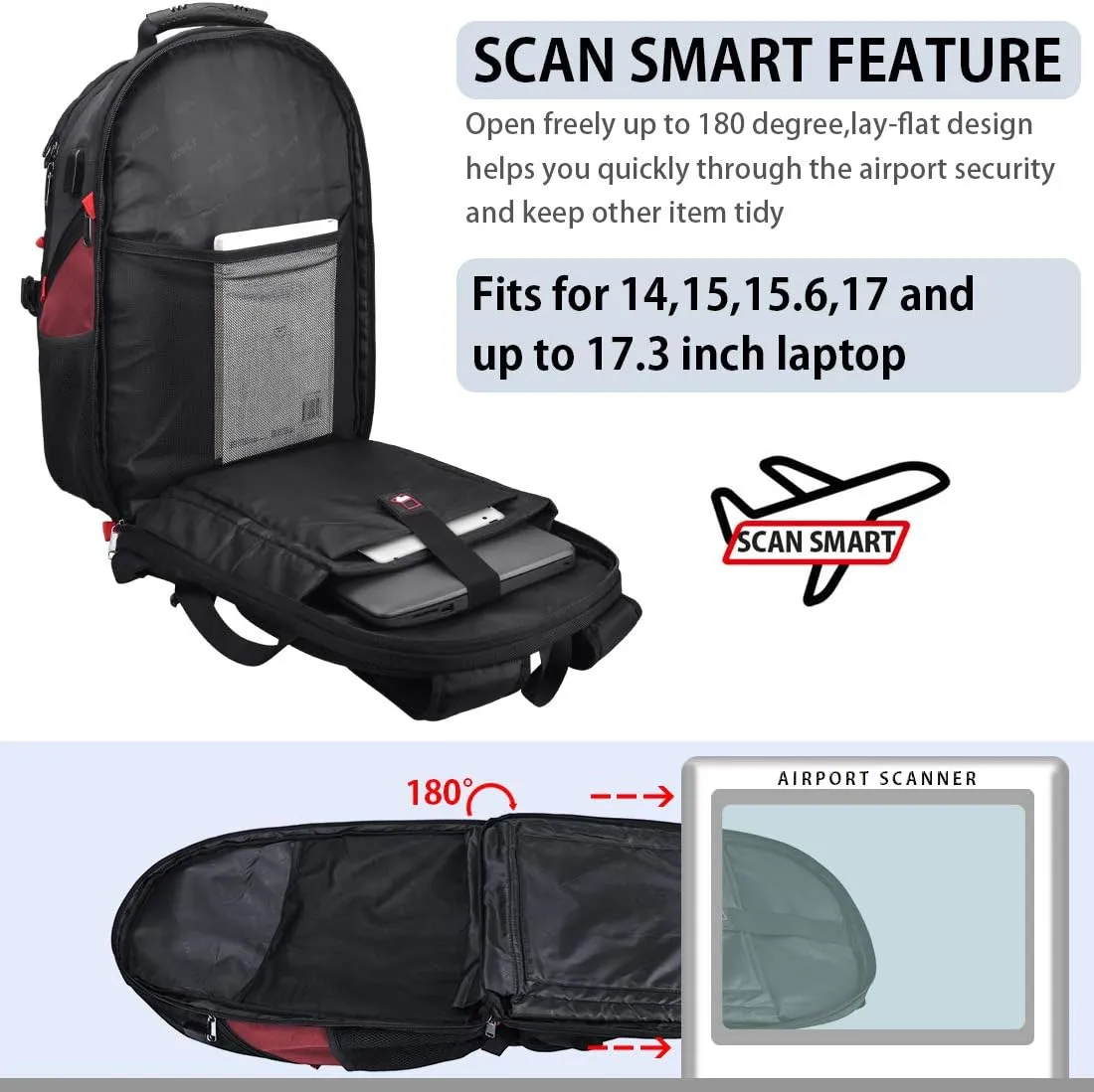 NEWHEY Laptop Backpack 18 Inch Business Travel Backpacks for Men Women Extra Large Waterproof TSA Anti Theft College Bookbags with USB Charging Port 18.4 Gaming Computer Backpack,Deep Red