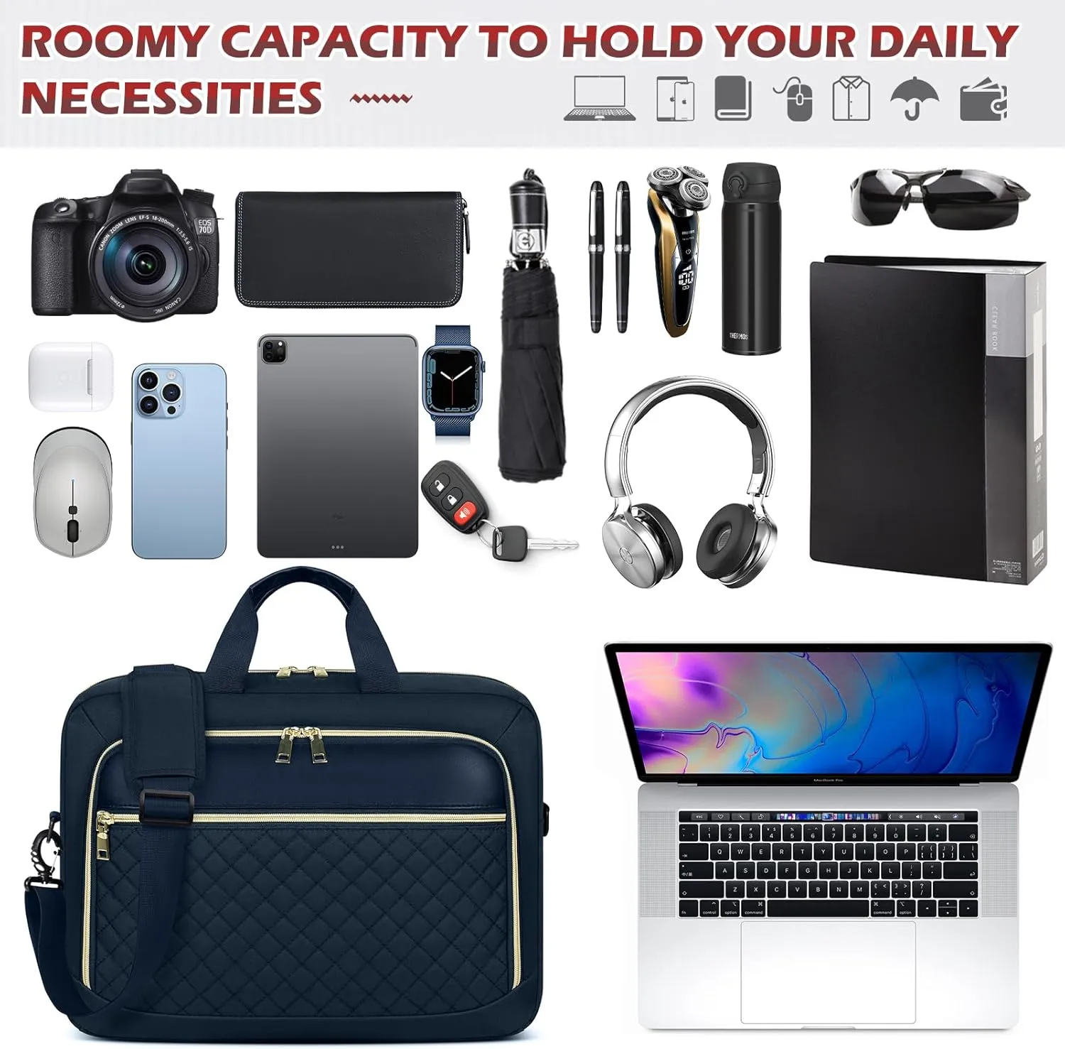NEWHEY Laptop Bag 17.3 Inch Laptop Briefcase for Women Men Waterproof Shoulder Messenger Bag Large Computer Bag for Business Office Work College, Dark Blue