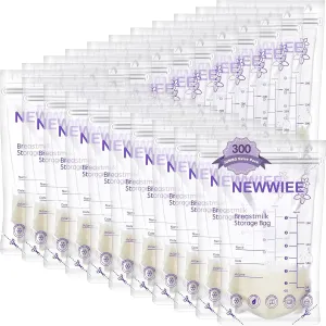 Newwiee 300 Count Breastmilk Storage Bags 8 oz Breast Milk Storing Bags Milk Storage Bags for Breastfeeding with Pour Double Seal Self Spout Standing Breastmilk Storing Bags(Purple)