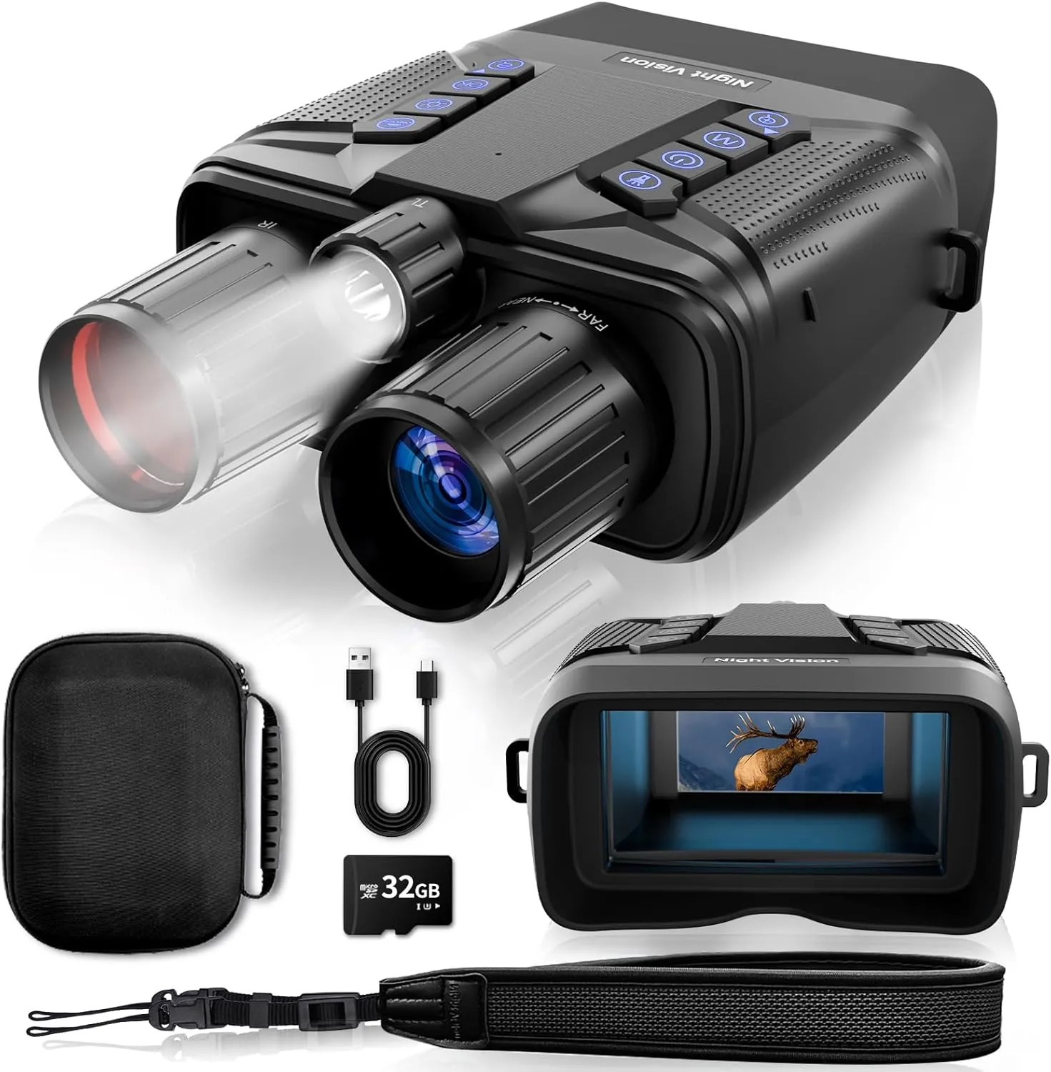 Night Vision Goggles - 4K Night Vision Binoculars for Adults, 1986FT Viewing Range Infrared with 5000mAh Battery, Includes 32GB Micro SD Card, Ideal for Camping, Hunting & Security, Black