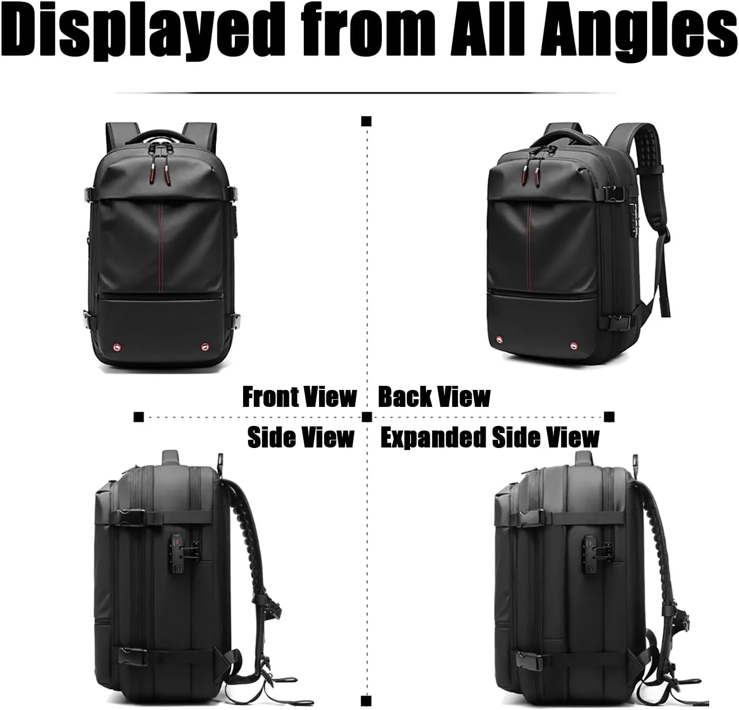NUXMAW Vacpack Backpack, 60L Expandable Air Vacuum Backpack for Travel with Pump for Compression, Waterproof and Anti-Theft Laptop Backpack for Hiking, Business (Black, No Air Pump)