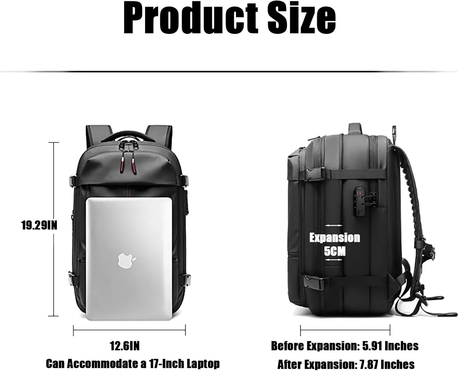 NUXMAW Vacpack Backpack, 60L Expandable Air Vacuum Backpack for Travel with Pump for Compression, Waterproof and Anti-Theft Laptop Backpack for Hiking, Business (Black, No Air Pump)