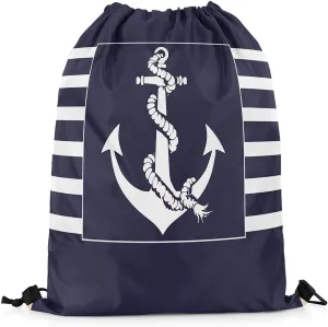 Ocean Anchor Drawstring Backpack 13"x16" Nautical Theme Modern Simple Style Gym Sports Cinch Bag Sackpack for Women Men Patchwork Geometric Plaid Stripes Drawstring Bag for Yoga