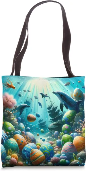 Ocean Depths Easter Item Chase Watercolor. Marine Life Waves Tote Bag