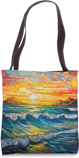 Ocean Scene with a Stained-Glass Look Tote Bag